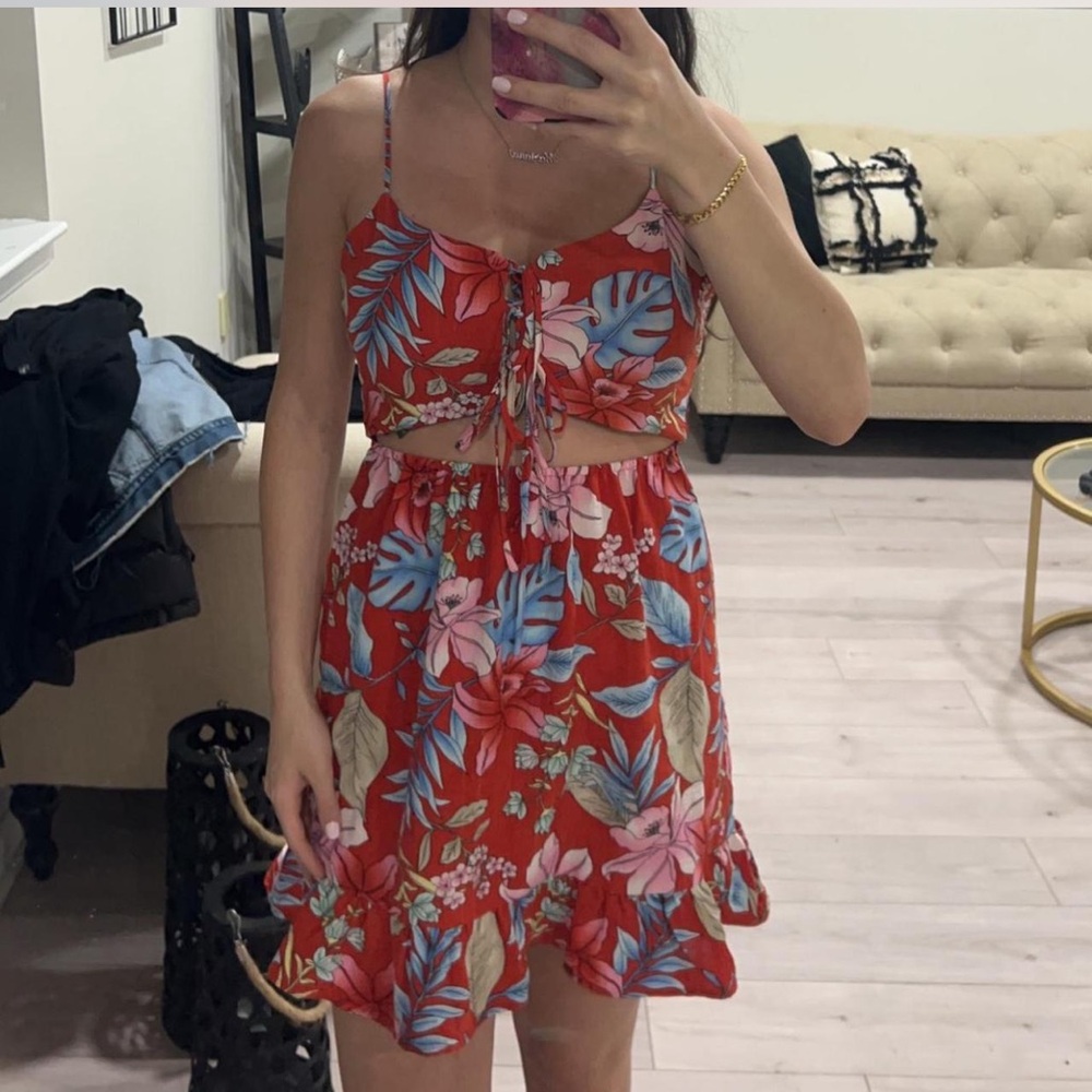 Red Floral mini dress